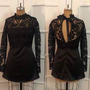 EUC ASOS black lace satin mini dress 6